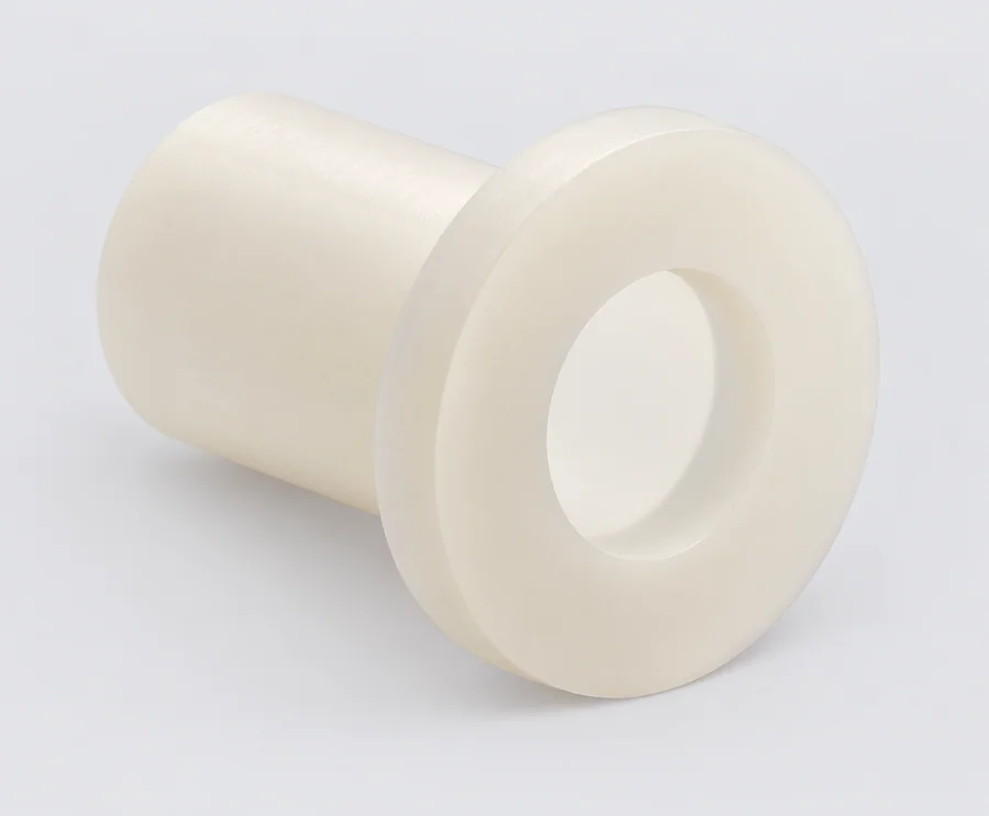 Illustration of an ivory nylon flanged bushing with concentric bore